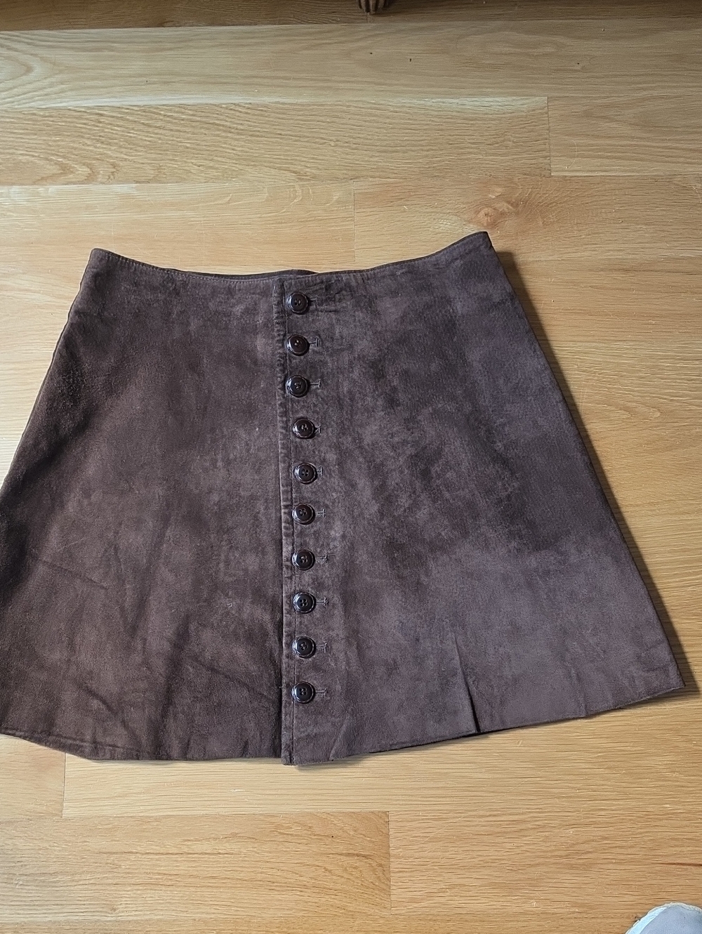 Vintage 90s Express Leather Brown Button-Front A-Line Skirt